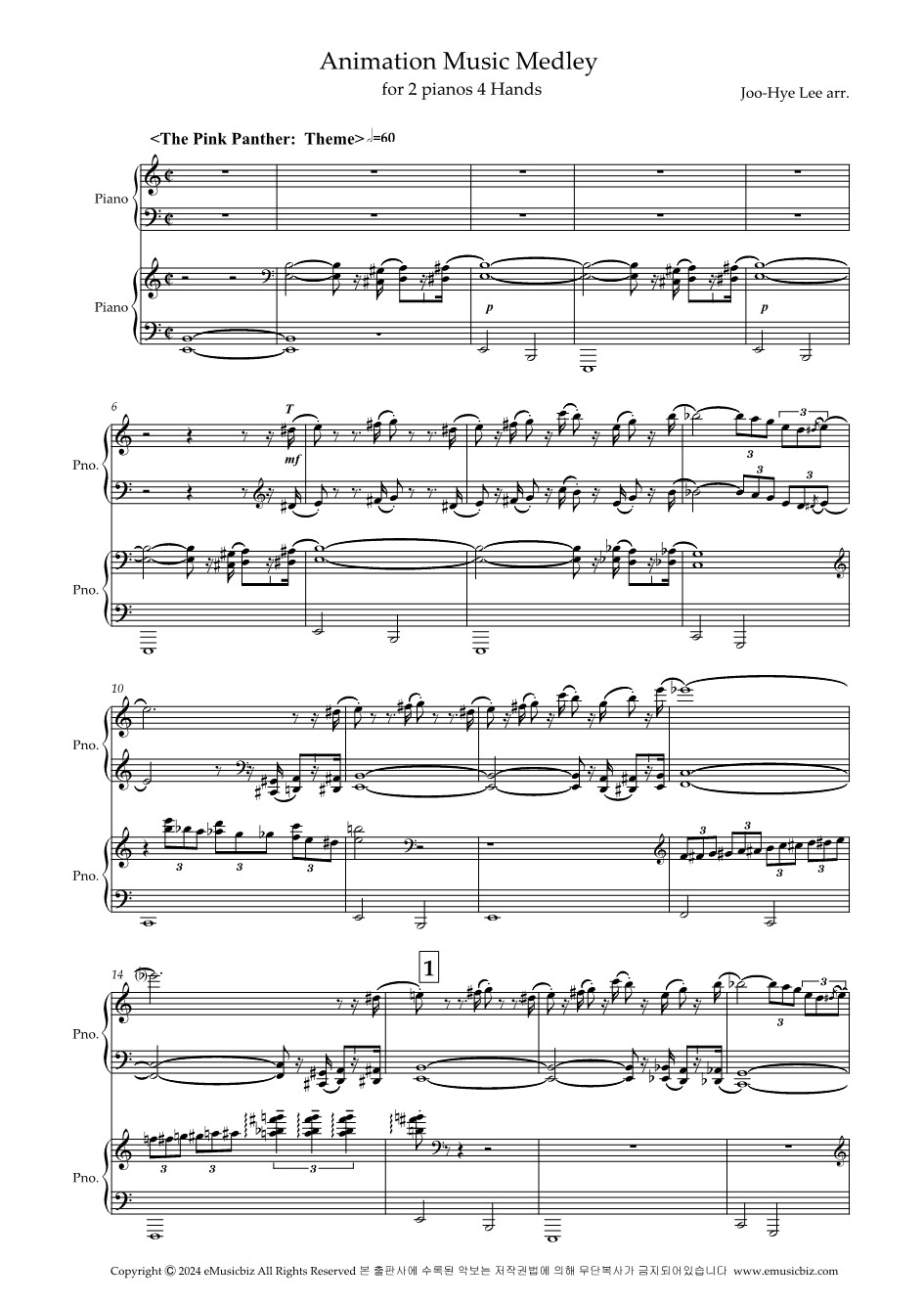 Animation Music Medley for 2 pianos 4 hands